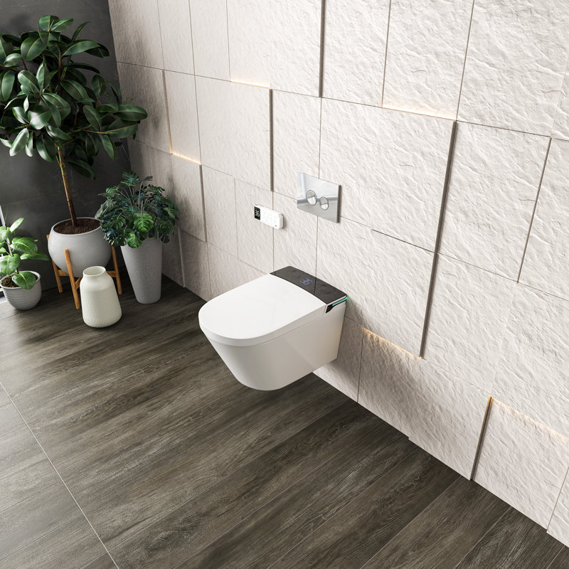 MEJE #MZE014P - Smart Wall-Hung Toilet, with Built-in Bidet ,Heated Seat, Warm Water, Air Dryer, Auto Flush, Auto Open and Close, Remote Control, Night Light, White