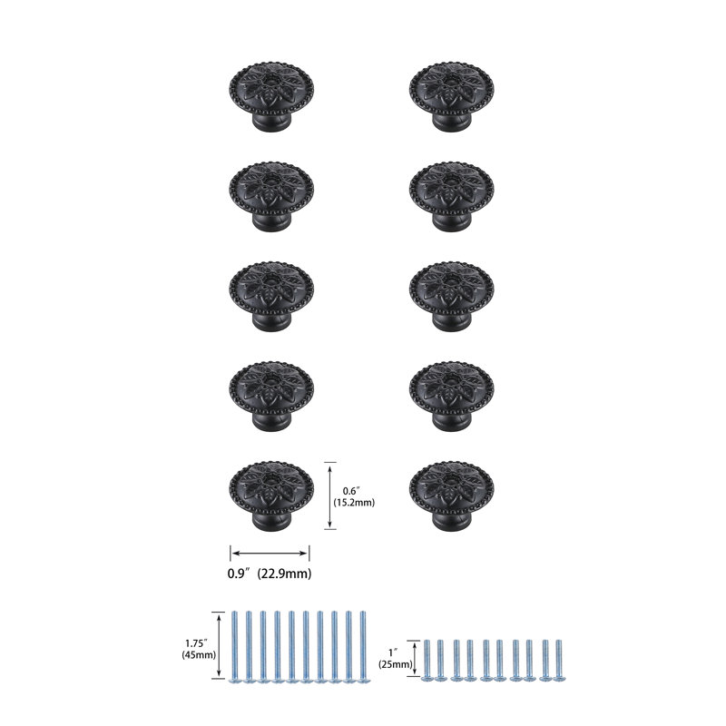 Poignée champignon Balani de 0,9 po de diamètre, Noir mat