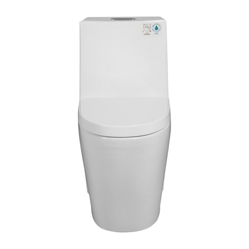 Toilette monobloc 1,1 / 1,60 GPF à double chasse, fixation au sol allongée et confortable, blanc brillant, Blanc lustré