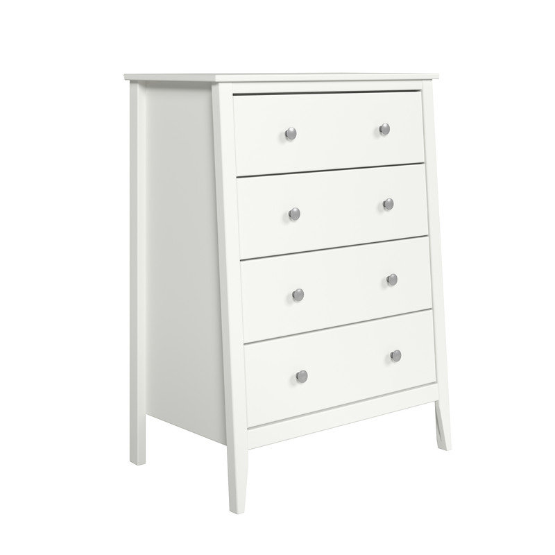 Commode 4 tiroirs en bois massif, Blanc