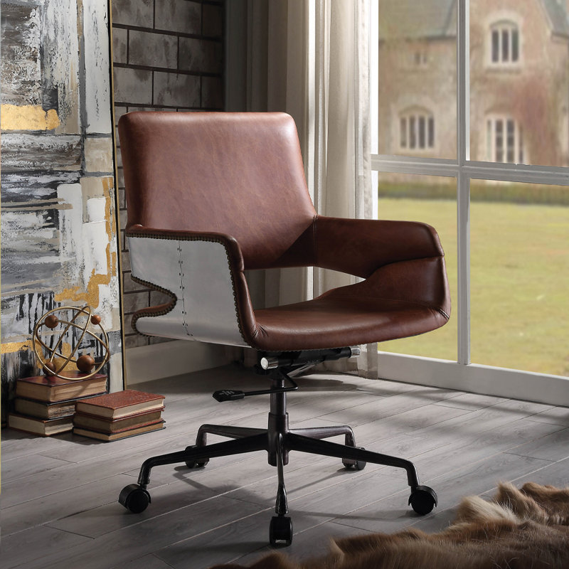 Chaise de bureau, cuir fleur rétro