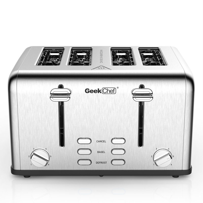 Lifease Geek Chef 4 Slice Stainless Steel Extra-wide Slot Toaster, Silver
