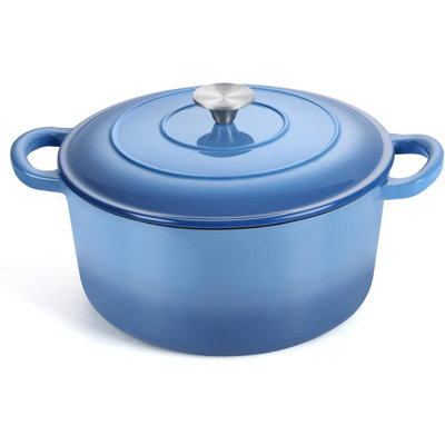 6QT 3-Ply Enameled Dutch Oven - Gradient Blue Induction Safe Stockpot with Self-Basting Lid