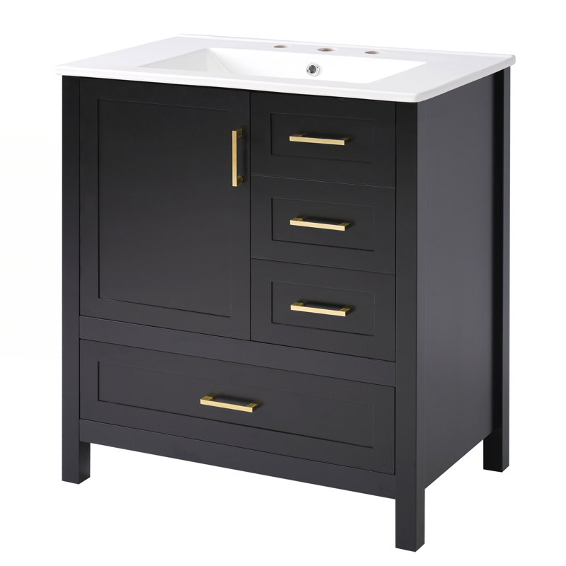 Ensemble de meuble-lavabo 30 po avec lavabo, Noir, Or