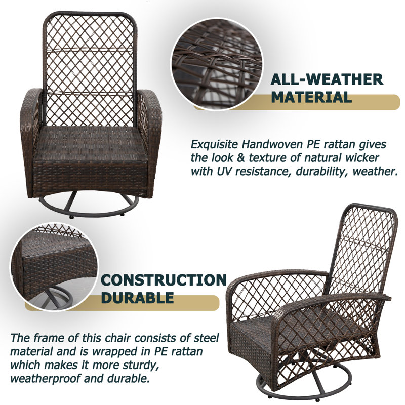 Halia Swivel Wicker Outdoor Lounge Chair, Dark Grey