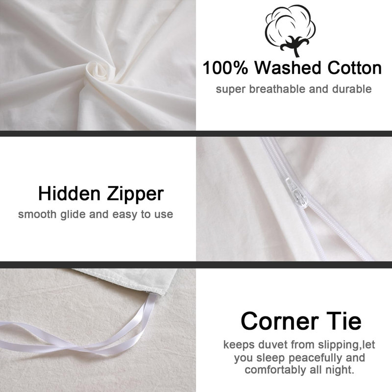 Cotton Sateen Duvet Cover, King Duvet Cover + 2 King Shams, White