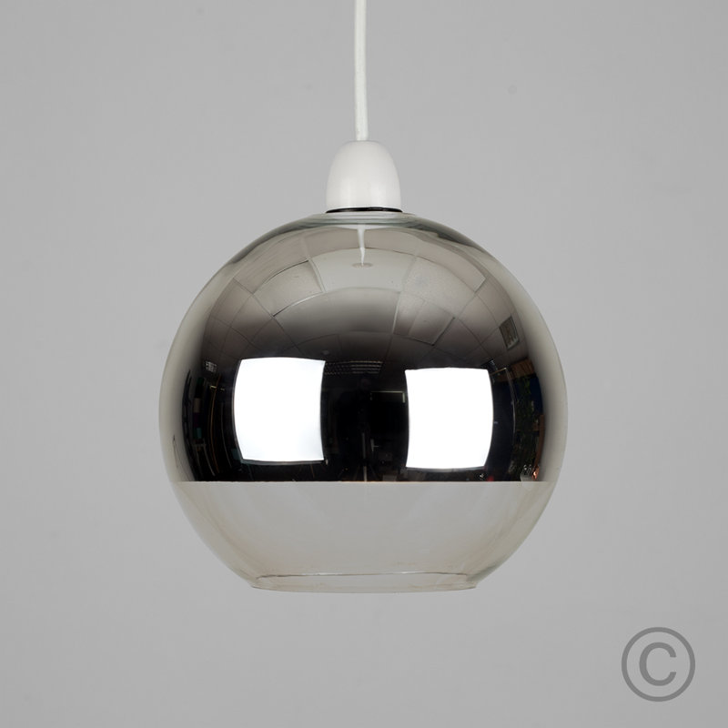 18cm H Glass Round Pendant Shade ( Clip On ), Silver