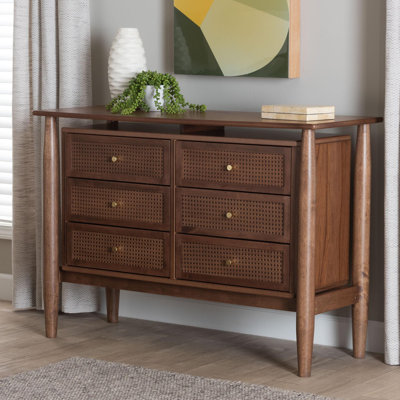 Caasi Japandi Walnut Brown Wood 6-Drawer Dresser