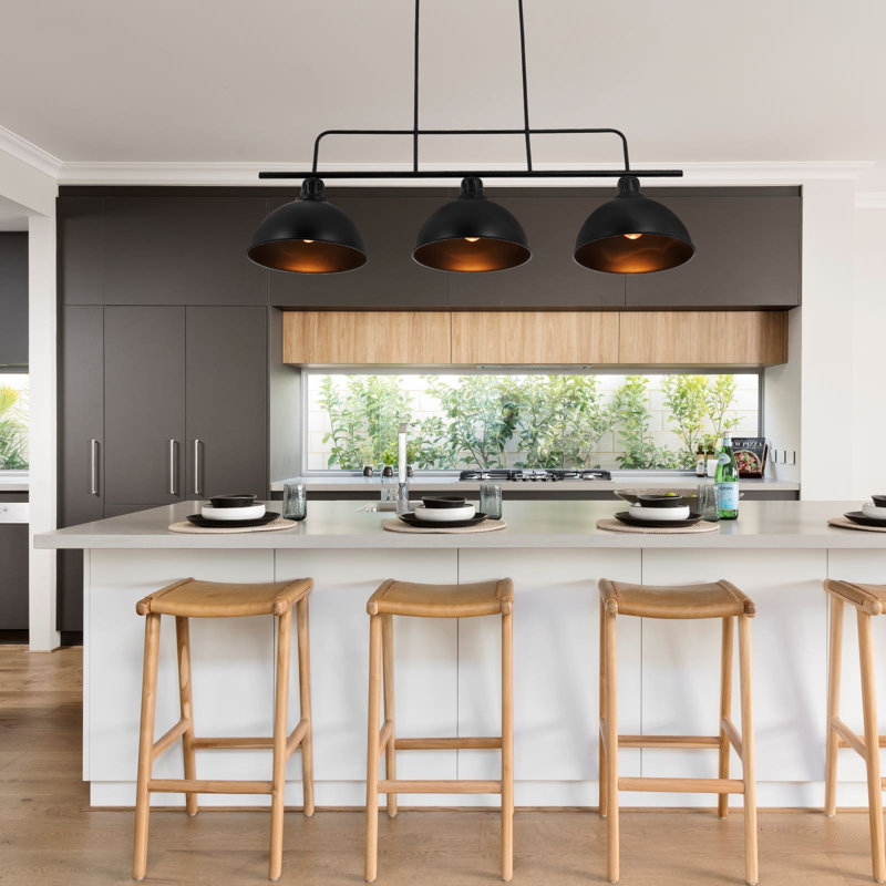 Luminaire suspendu pour îlot de cuisine à 3 lumières à intensité variable noir