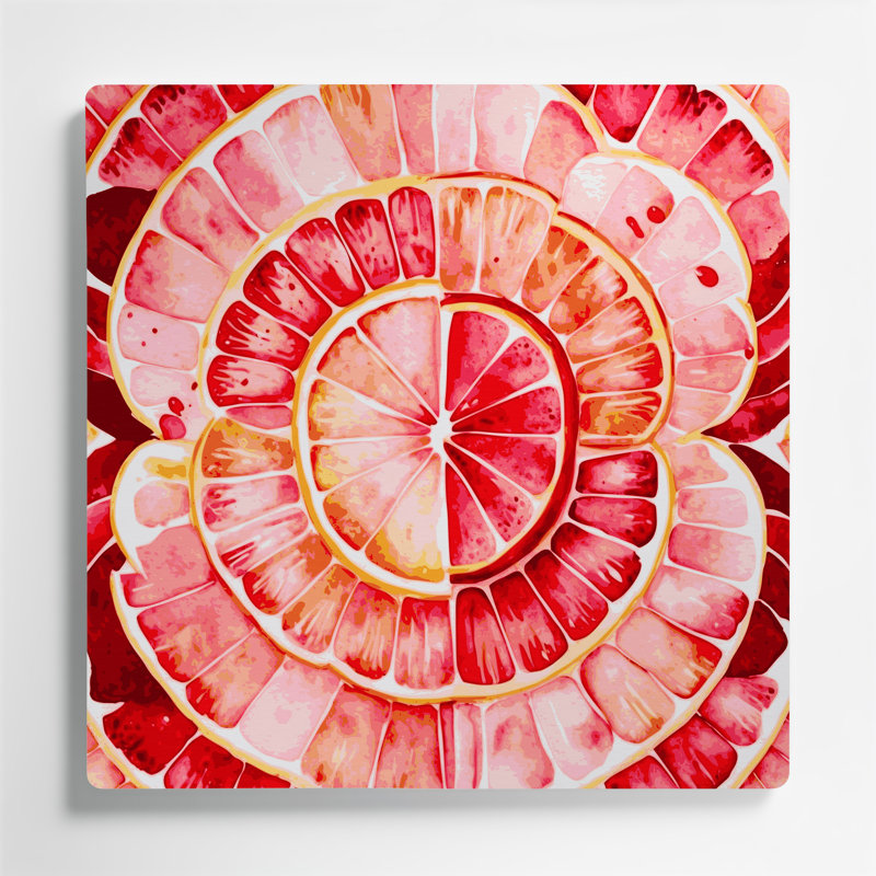 Fruit, pamplemousse, rose, art mural en métal, H 8 po x l 8 po