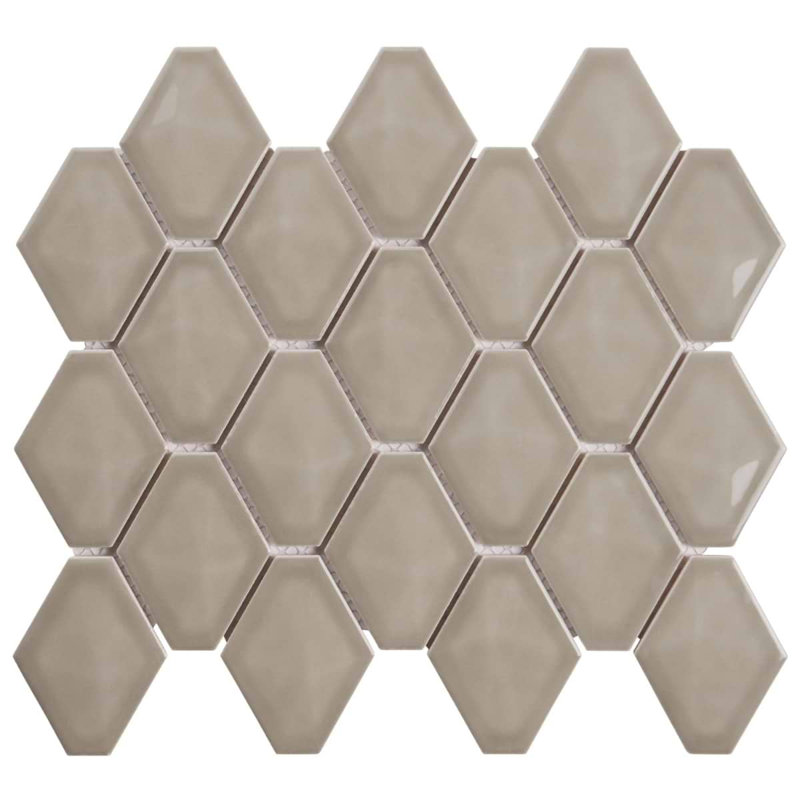 Brookline Diamond 3x4 Glossy Ceramic Mosaic Tile, Warm Gray