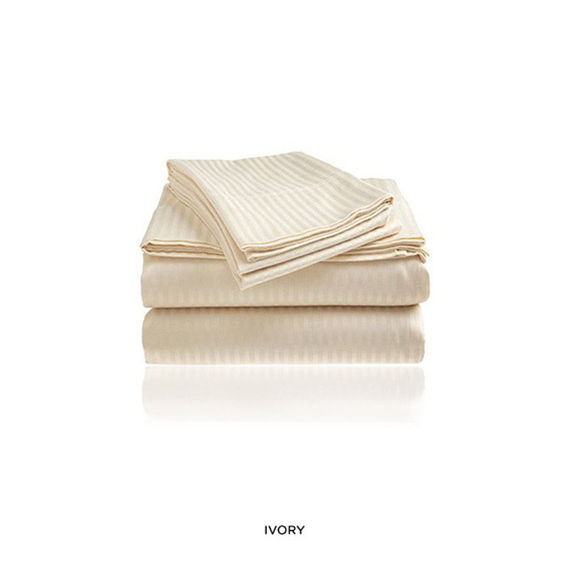 100% Cotton Sateen Striped Sheet Set, Beige, King Sheet Set + 2 Pillowcases