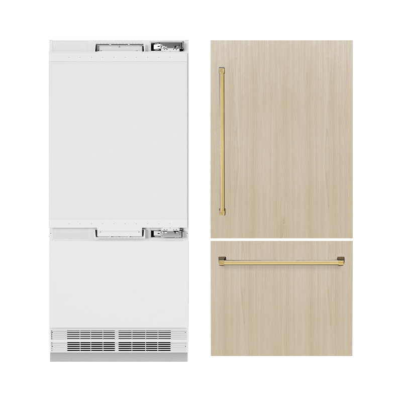 ZLINE Autograph Edition 36 in. Panel Ready Built-In Refrigerator w/ Gold Accents, Panel Ready/Graphite Gray/Polished Gold