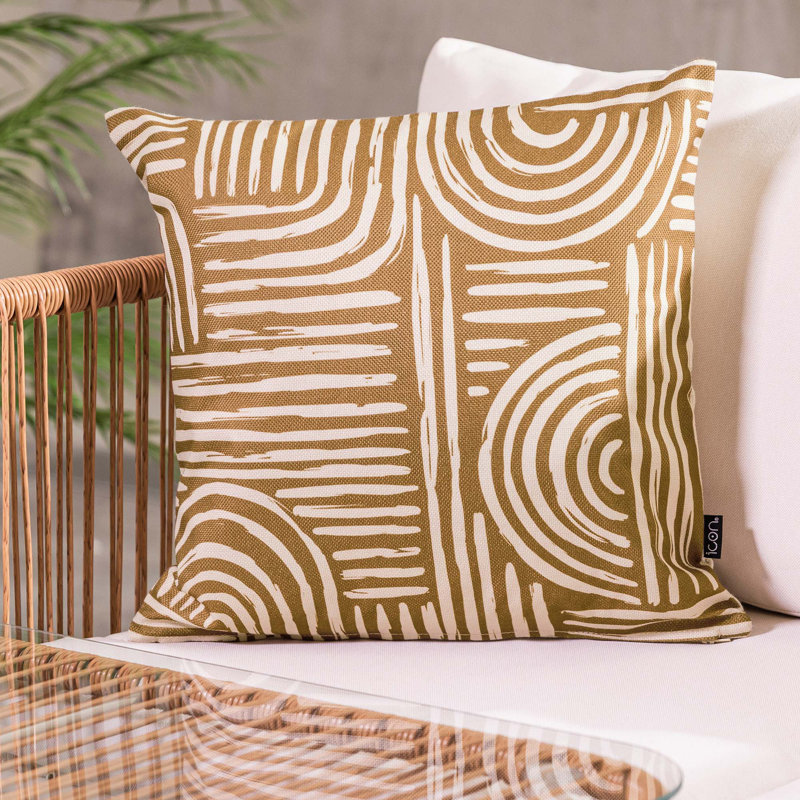 Indoor / Outdoor Square Cushion, Brown/White Abstract