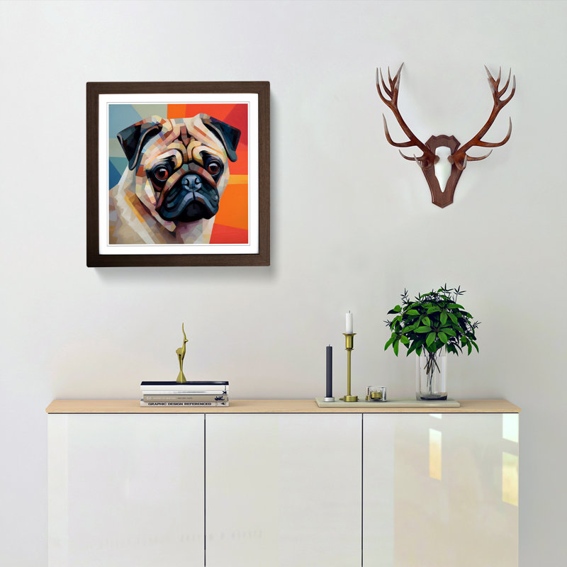 Pug Bauhaus No.1 - Single Picture Frame Print on Wood, Walnut