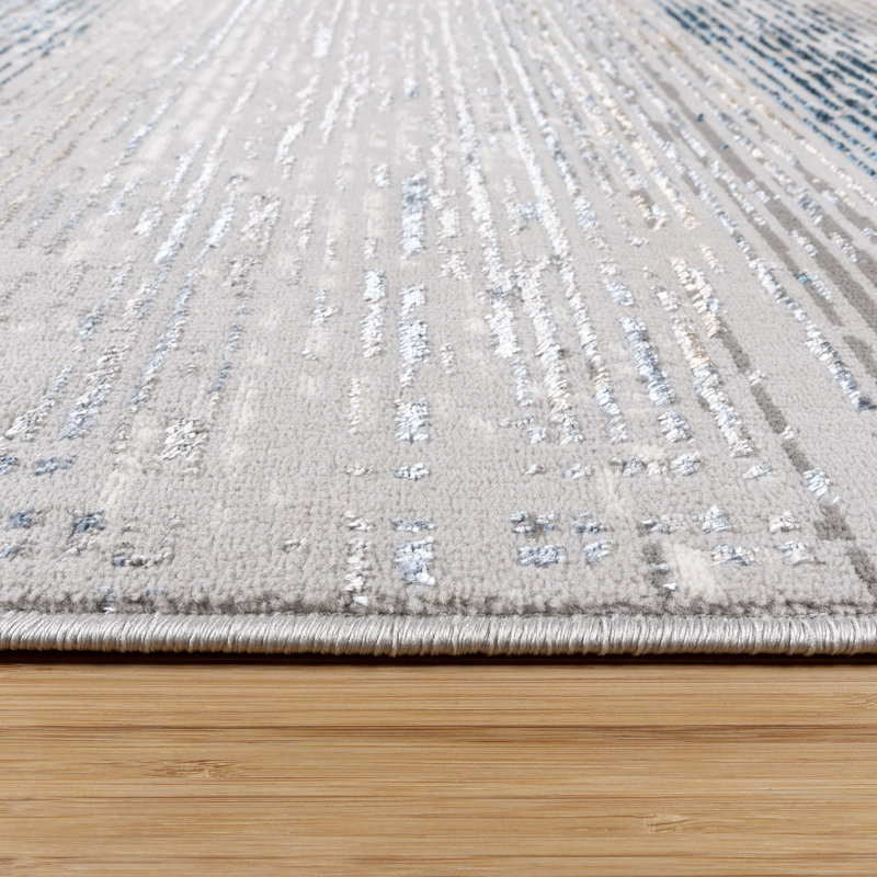 Tapis gris en polypropylène rayé Braga Enja, Rectangle 5 pi 3 po x 7 po