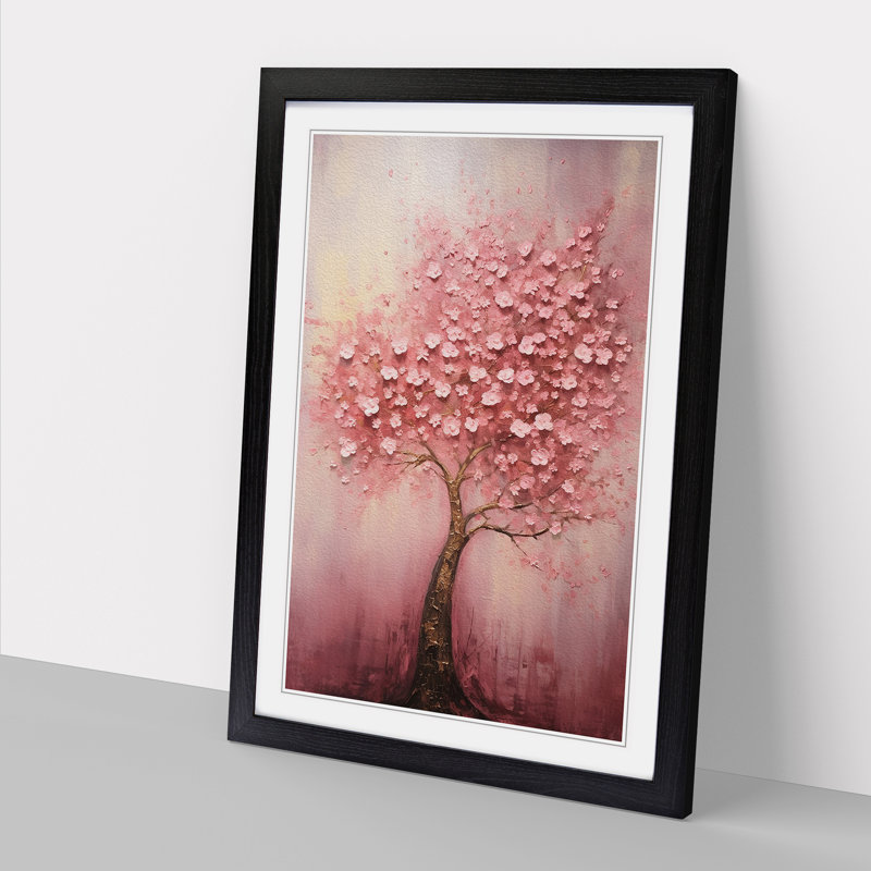 Cherry Blossom Tree Abstract - Single Picture Frame Print on Wood, Black Framed, 34cm H x 25cm W x 2cm D