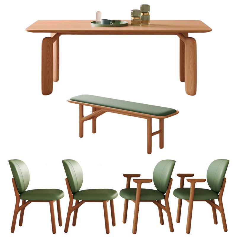 Log Style Premium Cherry Wood Dining Table Set
