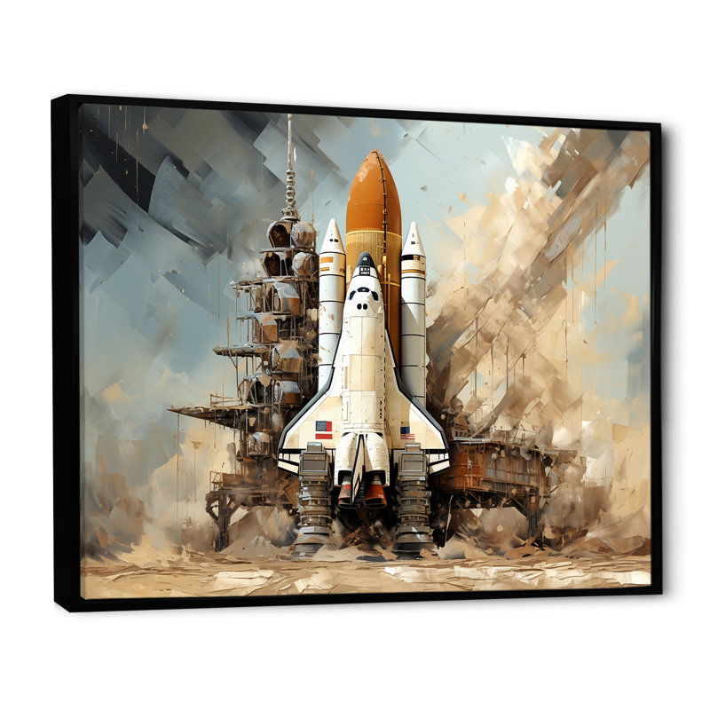 Abstrait Navette Spatiale Lancement I - Navette Spatiale Wall Art Living Room, H 24 po x l 32 po x P 1 po