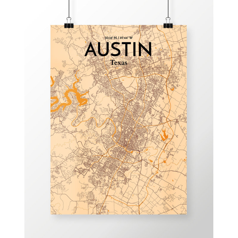 Austin City Map - No Frame Print, 50.8cm H x 40.6cm W x 0.13cm D