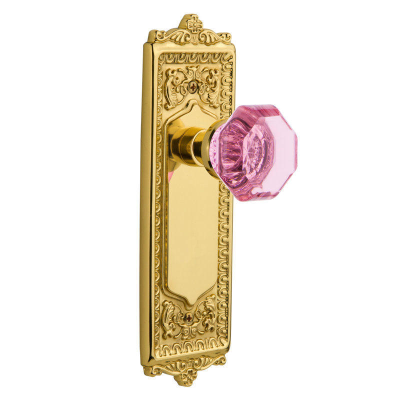 Plaque Egg & Dart avec bouton de porte Waldorf rose, Laiton non laqué, 2 3/8 po