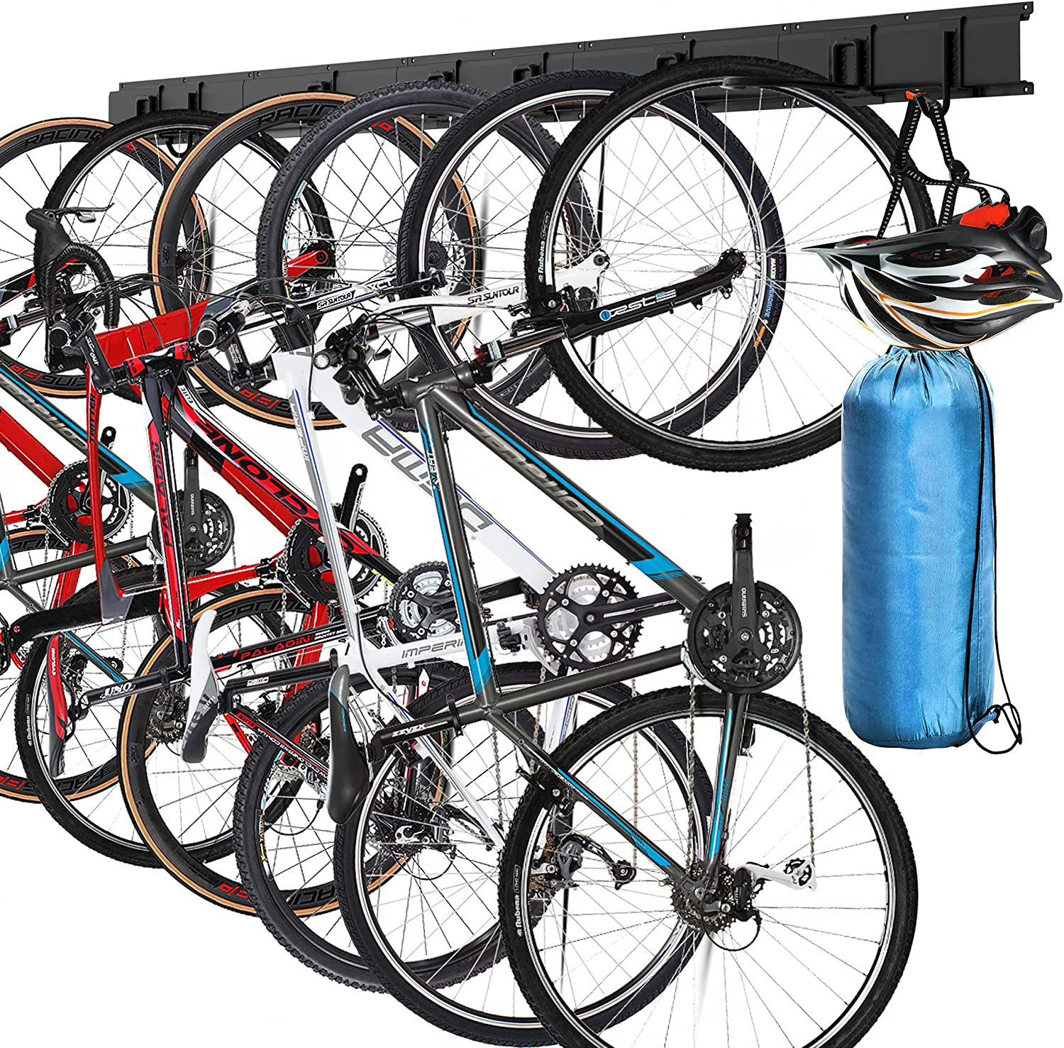 Arlmont & Co. Boan Wall Mounted Bike Rack, Garage Bicycle Wall Mount Hanger  with 8 hooks, Cycle Stand for 6 Bikes