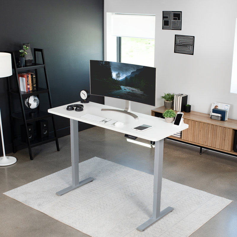 VIVO Single Motor Electric Desk with Push Button Memory Controller, White/Gray, 48.5" H x 60" W x 24" D