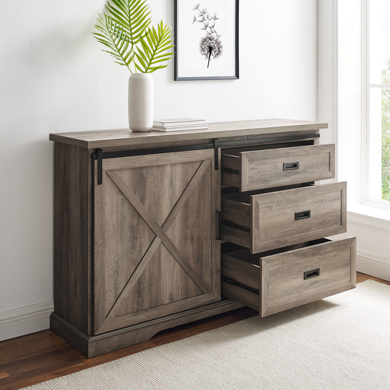 Analaura 56" Wide Sliding Door Sideboard with 3 Drawers, Gray Wash