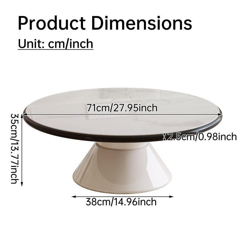 71 cm Round Marble-Pattern Glass Coffee Table