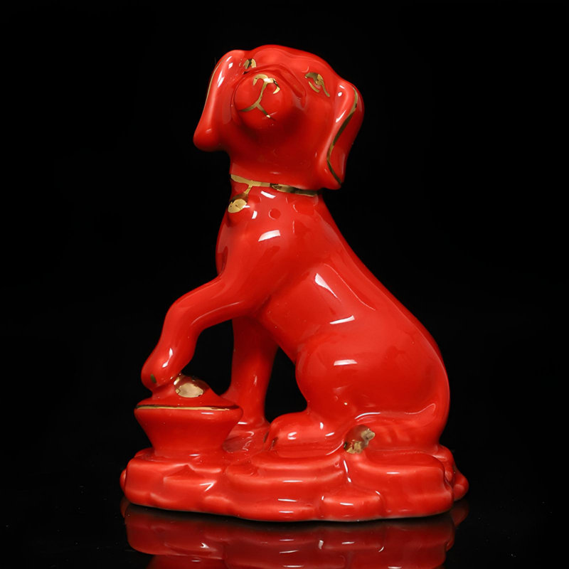Sculpture de chien en céramique fabriquée à la main - parfaite pour la maison et le bureau, Rouge