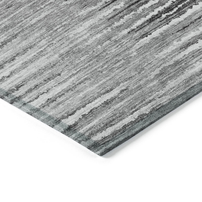 Tapis extérieur lavable rayé gris argenté et gris anthracite 3 pi x 5 pi