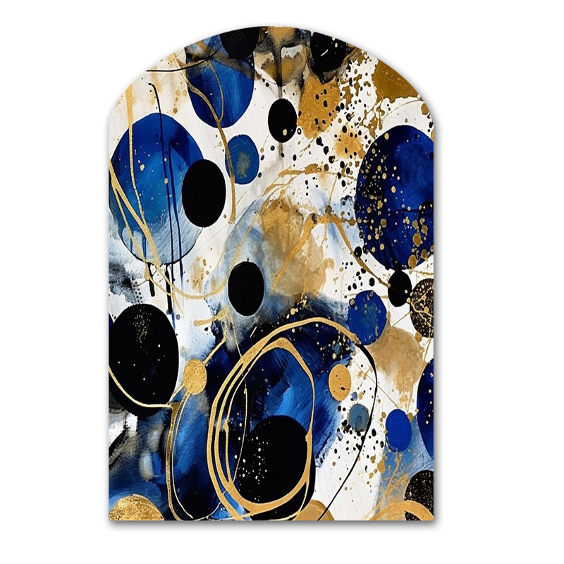 Motif abstrait avec textures bleues et dorées XVIIIe - Art abstrait minimaliste asymétrique, reproduction de sculpture murale en métal