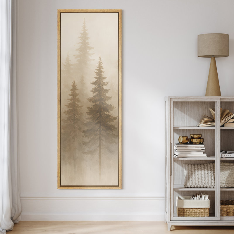 «Misty Evergreen Forest Layers», grande impression sur toile encadrée pour chambre principale, Naturel