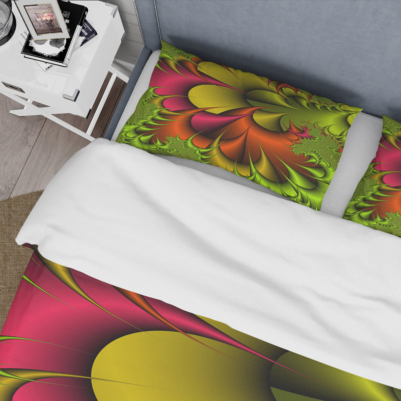 Ensemble de housse de couette en microfibre vert / orange / rouge, Housse de couette pour très grand lit et 2 très