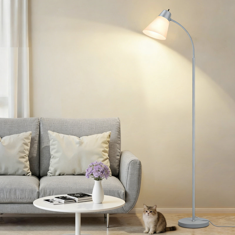 Lampe sur pied, lampe de lecture réglable avec abat-jour en plastique blanc, Gris