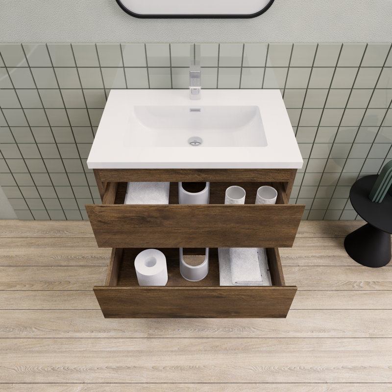 Meuble-lavabo flottant moderne simple Alcester Ivy Bronx, Palissandre