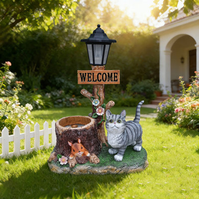 Statue de chat solaire en résine avec jardin, ferme rustique décor de patio de jardin
