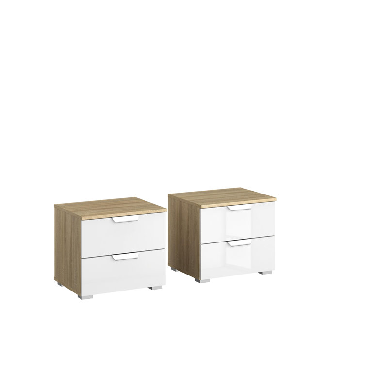Aditio 2 Drawer Bedside Table, Oak sonoma/High-gloss white