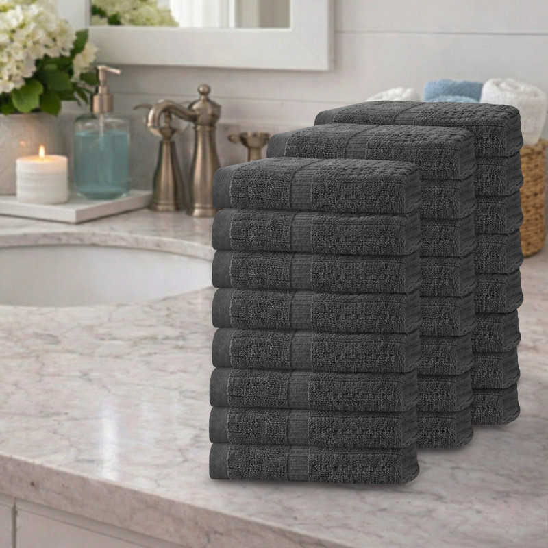 Ensemble de serviettes à main 24 pièces Willow - 100% coton peigné, qualité supérieure 630 g / m², gris foncé, ultra-doux et très absorbant (24 serviettes à main)