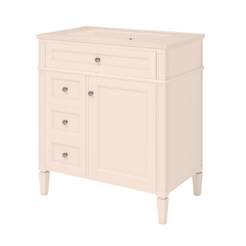 Meuble-lavabo de 30 po avec lavabo supérieur, armoire de rangement moderne avec 2 tiroirs et un tiroir basculant, Blanc