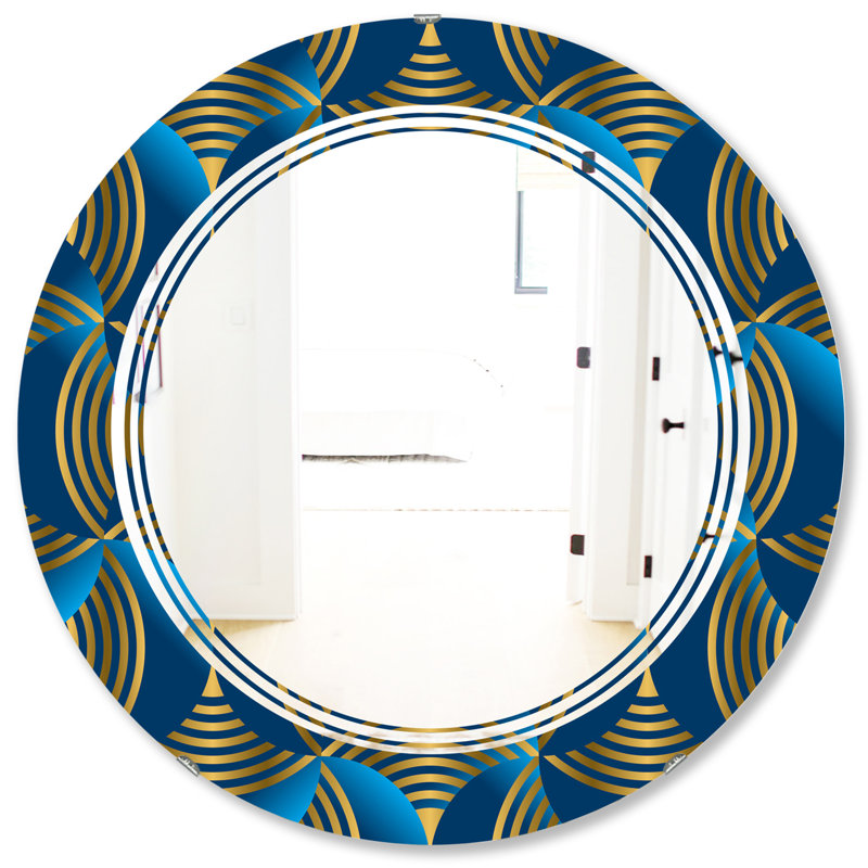 Modern Wall Mirror, 31.5" H x 31.5" W, Triple C Geometric Abstract Waves and Marine