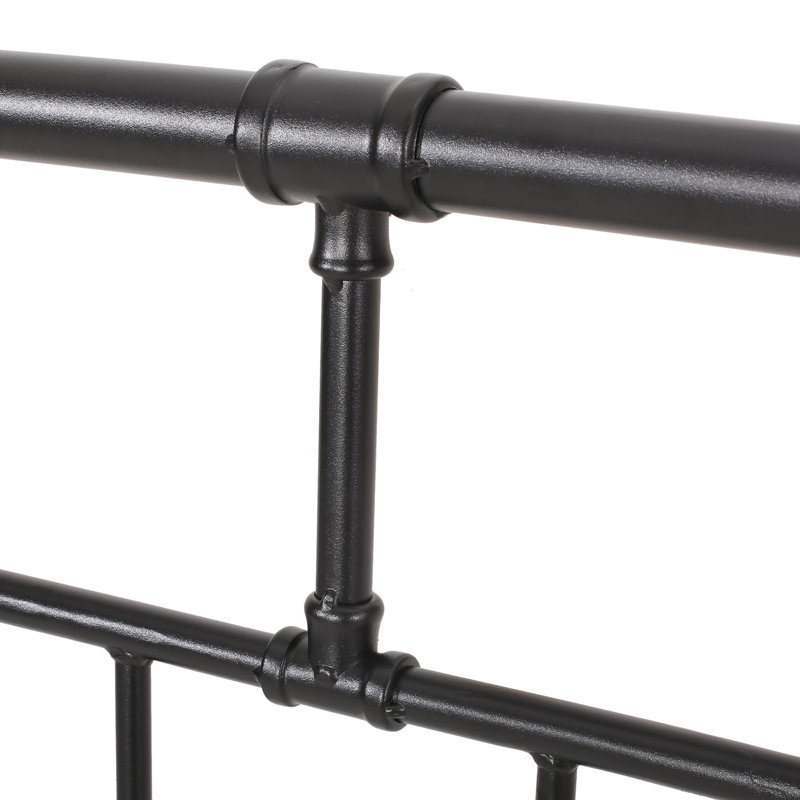 King Size Bed Headboard In Industrial Style, Iron Frame, Piped Accents, 77.89 Depth Flat Black Headboard, , 1.99 Width