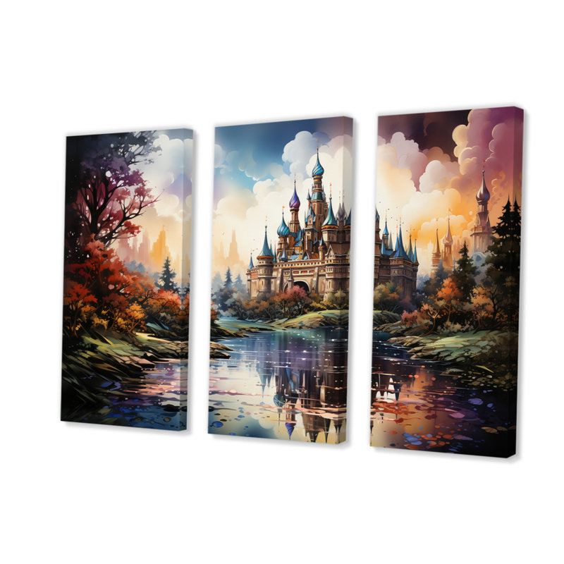 «Castle Magic Castle Tapisserie» sur toile, reproduction de 3 pièces, H 28 po x l 36 po x P 1 po