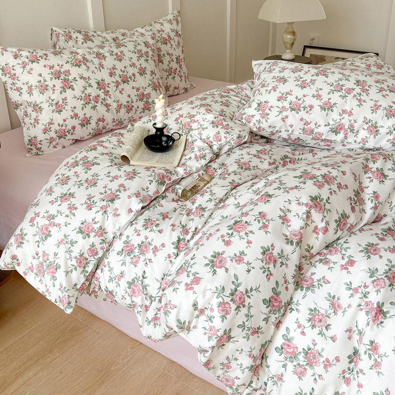 Chic 100% Cotton Flower Printed Duvet Cover Set, Floral 21, Queen Duvet Cover + 2 Standard Pillowcases