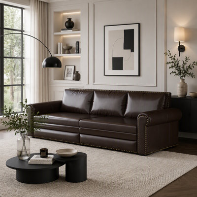 93.7" Chesterfield Pull Out Sofa Bed, 3-in-1 Faux Leather Convertible Sleeper Sofa with Nailhead Trim and Rolled Arm, Multi-Functional Living Room Couch