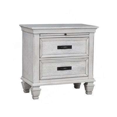 MDF Nightstand With 2 Drawers In Distressed White Finish