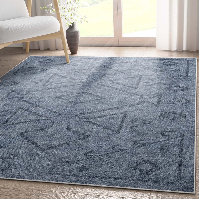 Tapis bleu marine Kehr Bottineau, Rectangle 5 pi 3 po x 7 pi 3 po