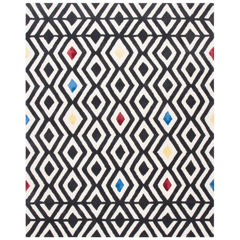 Sandweiler Hand Tufted Wool And Viscose Geometric Rug, Rectangle 7'6" x 9'6"