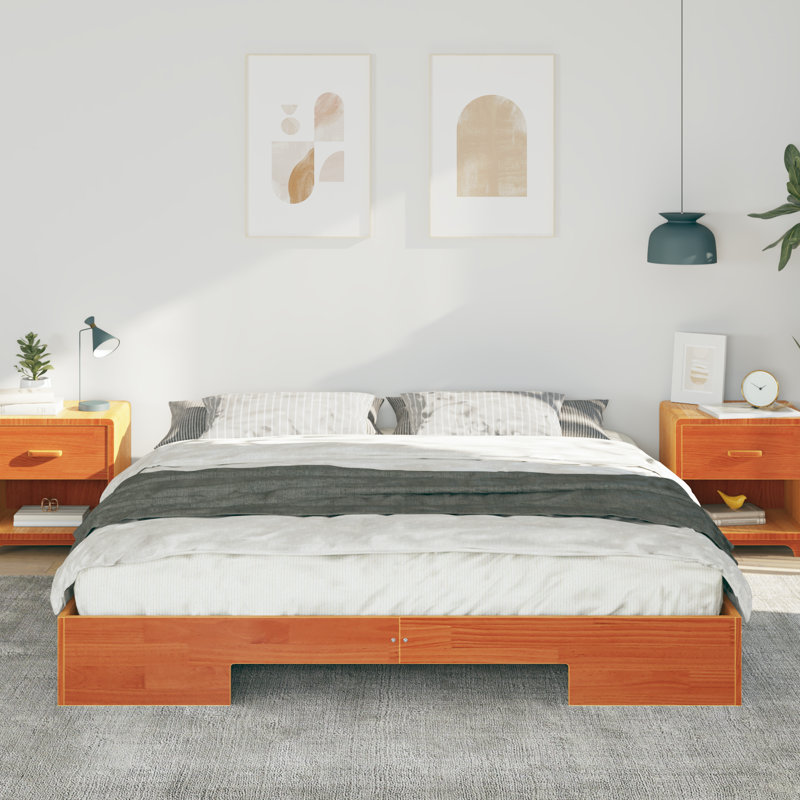 Floor Bed Frame With Storage Solid Pine Wood, Brown, Super King (6')