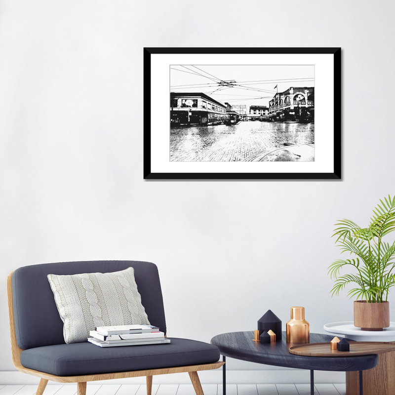 «Seattle Skyline», impression sur toile, Papier avec cadre noir, Blanc, H 24 po x l 32 po x P 1 po